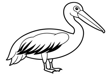 pelican silhouette line art vector illustration with a white background