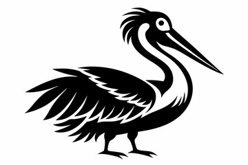 pelican silhouette line art vector illustration with a white background