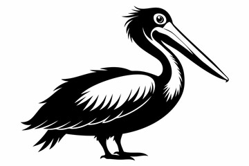 pelican silhouette line art vector illustration with a white background