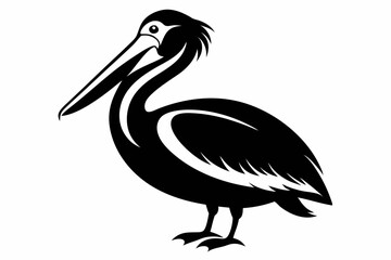 pelican silhouette line art vector illustration with a white background