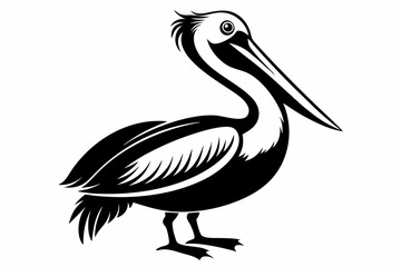 pelican silhouette line art vector illustration with a white background