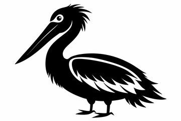 pelican silhouette line art vector illustration with a white background
