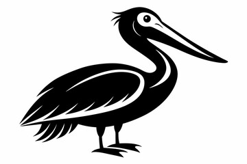 pelican silhouette line art vector illustration with a white background