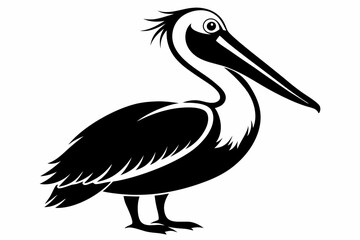 pelican silhouette line art vector illustration with a white background