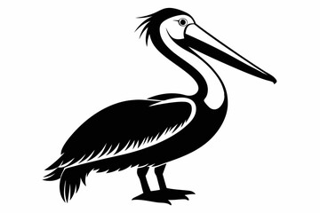 pelican silhouette line art vector illustration with a white background