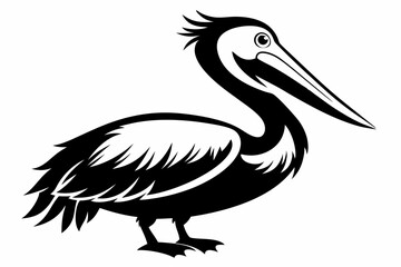 pelican silhouette line art vector illustration with a white background