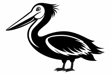 pelican silhouette line art vector illustration with a white background