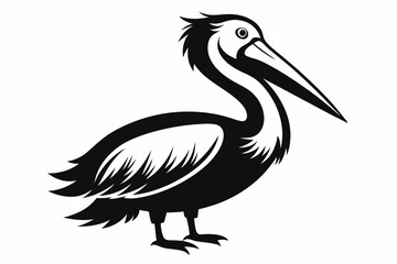 pelican silhouette line art vector illustration with a white background