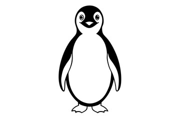 penguin silhouette line art vector illustration with a white background