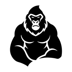 Majestic gorilla silhouette on white background
