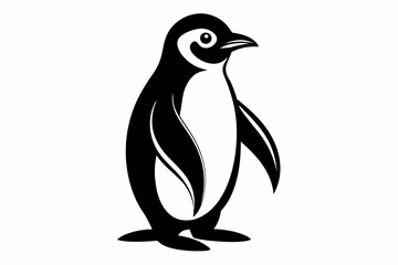 penguin silhouette line art vector illustration with a white background