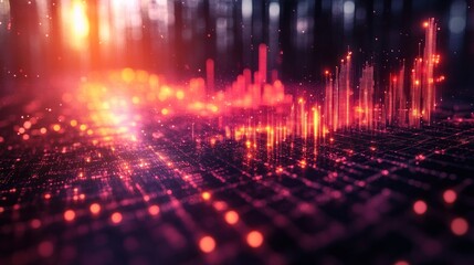 Fototapeta premium Abstract Digital Cityscape: Glowing Metropolis at Night