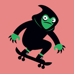 Vector art illustration of a frog riding a skateboard