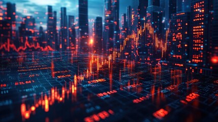 Futuristic Cityscape with Dynamic Stock Market Data