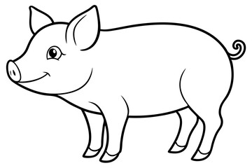pig silhouette line art vector illustration with a white background