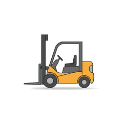 Fototapeta premium Forklift: An illustration of a yellow forklift, designed for material handling, depicted in a clean, uncluttered style, suitable for commercial and industrial themes.