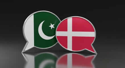 Fototapeta premium Dialogue and Diplomacy: Pakistan and Denmark Flags Intertwined in Speech Bubbles