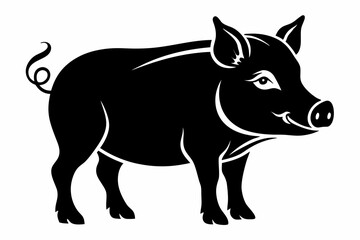 pig silhouette line art vector illustration with a white background