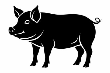 pig silhouette line art vector illustration with a white background