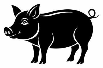 pig silhouette line art vector illustration with a white background
