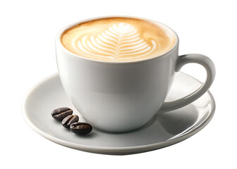 A hot, foamy cappuccino with a heart design in a white cup, capturing the cafe's art and aroma.
