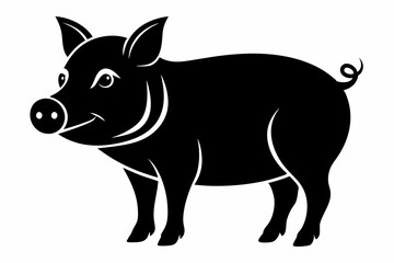 pig silhouette line art vector illustration with a white background