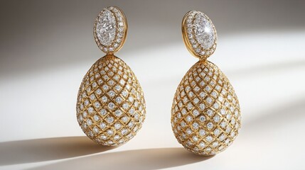 A premium pair of yellow gold earrings with brilliant diamonds, set in a timeless design against a white background