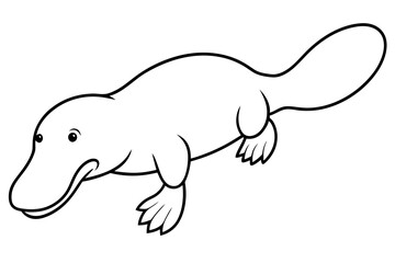 platypus silhouette line art vector illustration with a white background