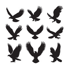 set of silhouettes of birds