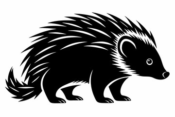 porcupine silhouette line art vector illustration with a white background