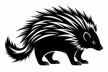 porcupine silhouette line art vector illustration with a white background