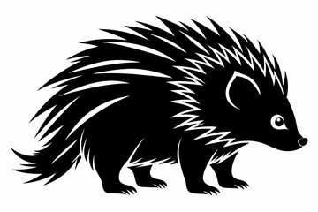 porcupine silhouette line art vector illustration with a white background