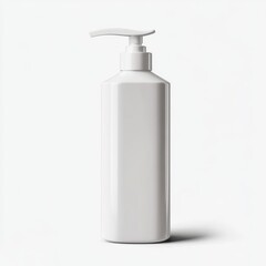 Tall cylindrical white pump bottle for cosmetic or skincare liquids on a clean studio background
