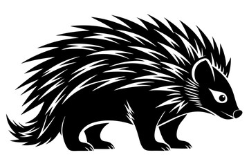 porcupine silhouette line art vector illustration with a white background