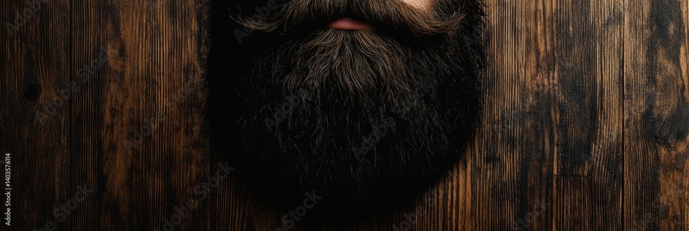 Poster silhouette of a beard filled with natural wood grain texture against a clean background showcasing u
