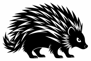 porcupine silhouette line art vector illustration with a white background