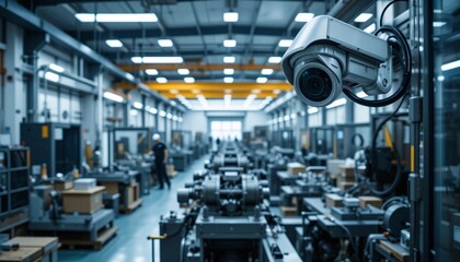 Fototapeta premium Factory Security Camera Industrial Surveillance Manufacturing CCTV