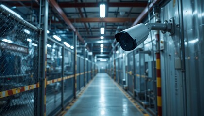 Fototapeta premium Security Camera Surveillance System in Industrial Corridor
