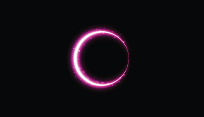 Pink glowing neon with shine lights on black background.
