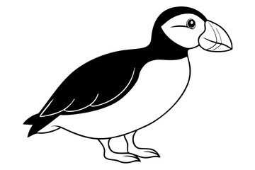 puffin silhouette line art vector illustration with a white background