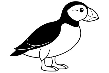 puffin silhouette line art vector illustration with a white background