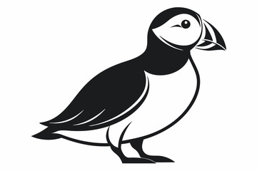puffin silhouette line art vector illustration with a white background
