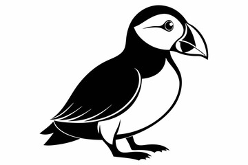 puffin silhouette line art vector illustration with a white background