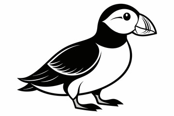 puffin silhouette line art vector illustration with a white background