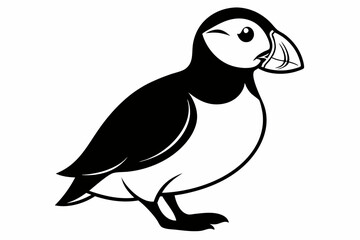 puffin silhouette line art vector illustration with a white background