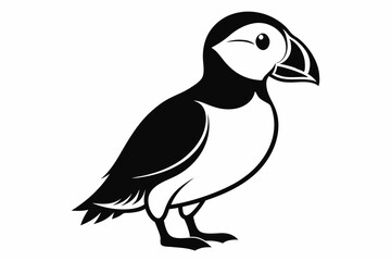 puffin silhouette line art vector illustration with a white background