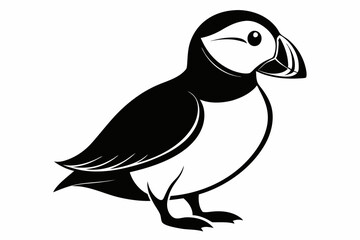 puffin silhouette line art vector illustration with a white background