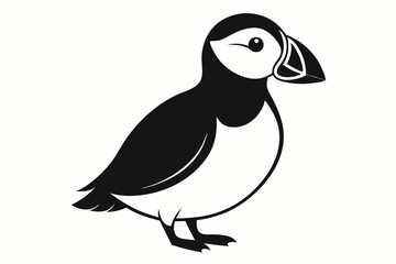 puffin silhouette line art vector illustration with a white background