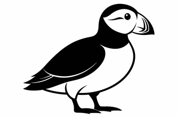 puffin silhouette line art vector illustration with a white background