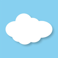 The icon of a white cloud with a shadow on a blue background. Vector illustration.